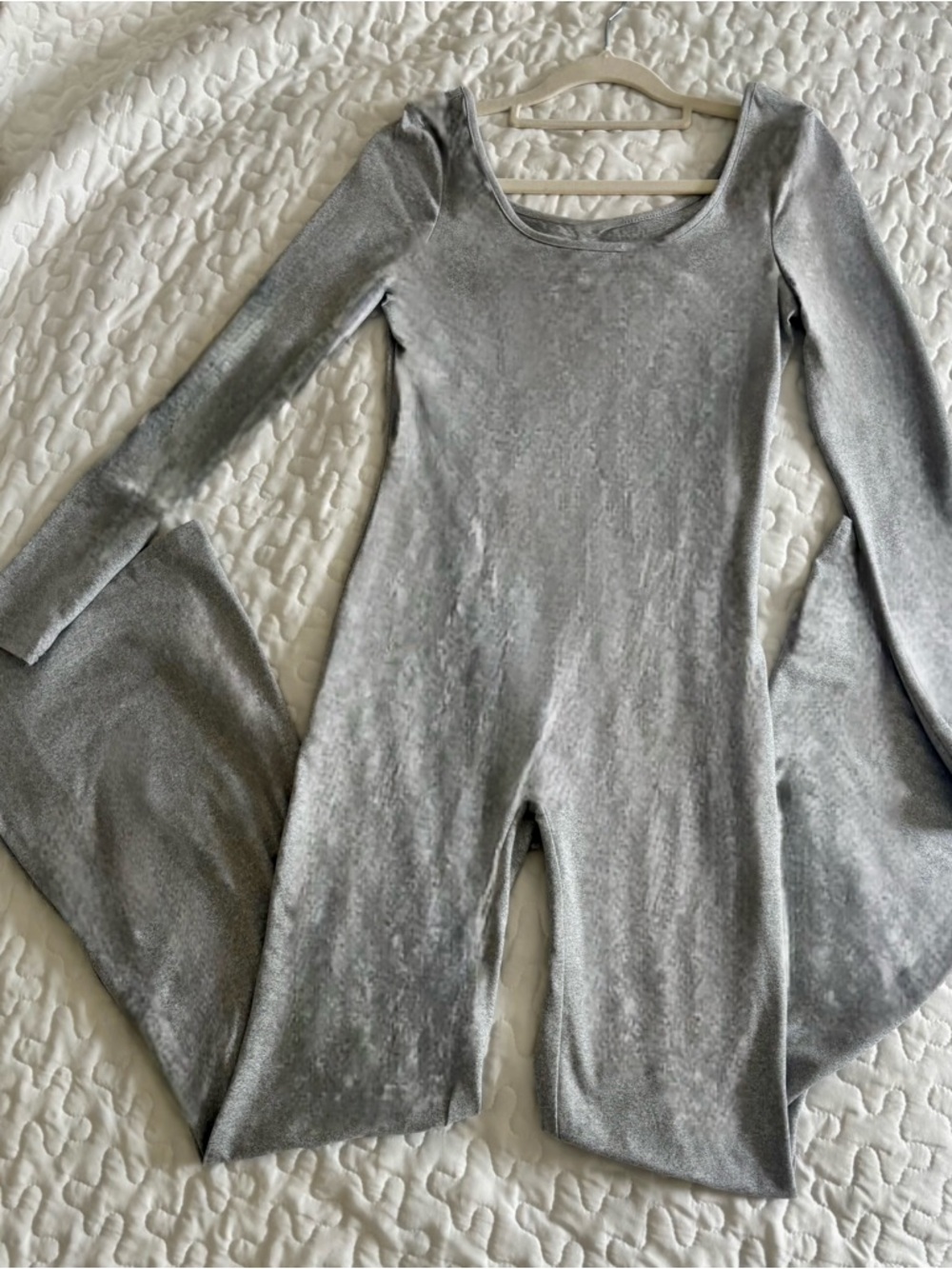 Silver Velvet Long-Sleeve Jumpsuit